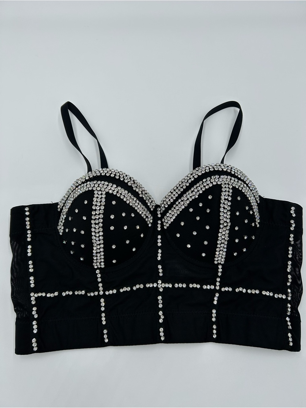 Black Rhinestone Bustier Crop Top L-40C